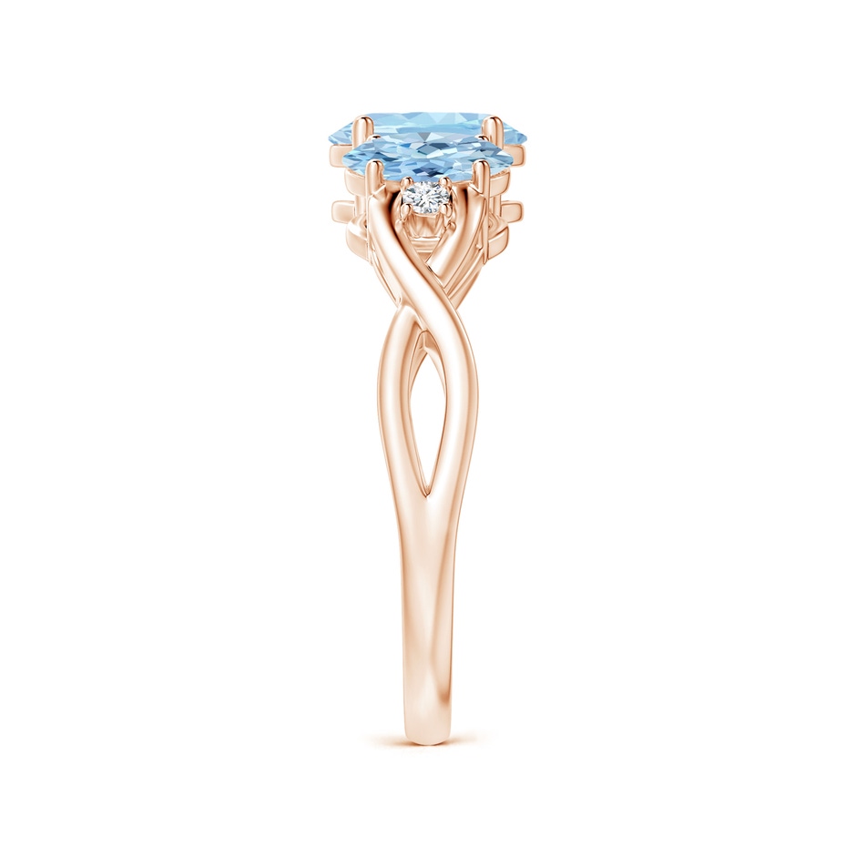7x5mm AAA Oval Aquamarine Three Stone Criss-Cross Ring in Rose Gold side-2