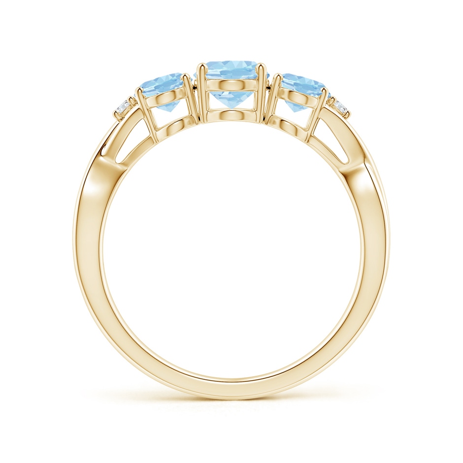 7x5mm AAA Oval Aquamarine Three Stone Criss-Cross Ring in Yellow Gold side-1