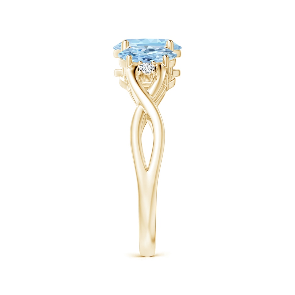 7x5mm AAA Oval Aquamarine Three Stone Criss-Cross Ring in Yellow Gold side-2