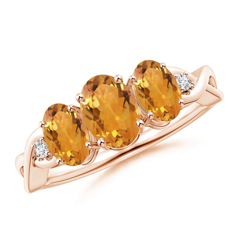 7x5mm AA Oval Citrine Three Stone Criss-Cross Ring in Rose Gold 