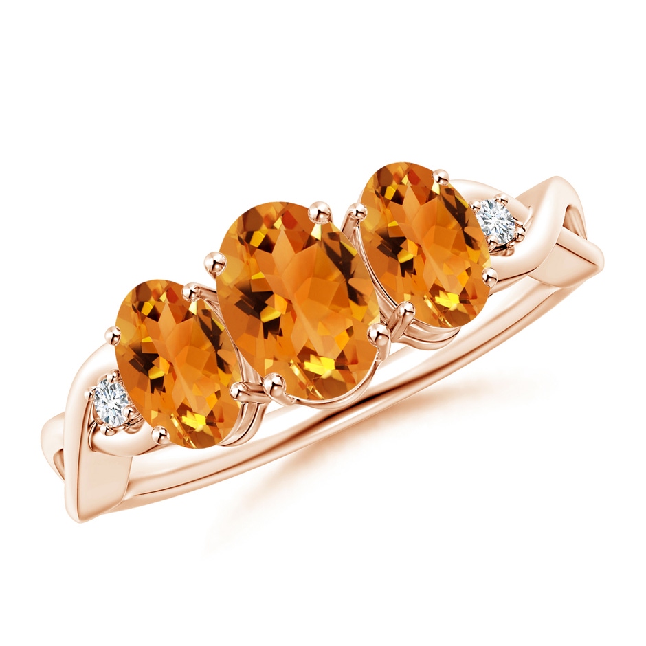 7x5mm AAA Oval Citrine Three Stone Criss-Cross Ring in Rose Gold 