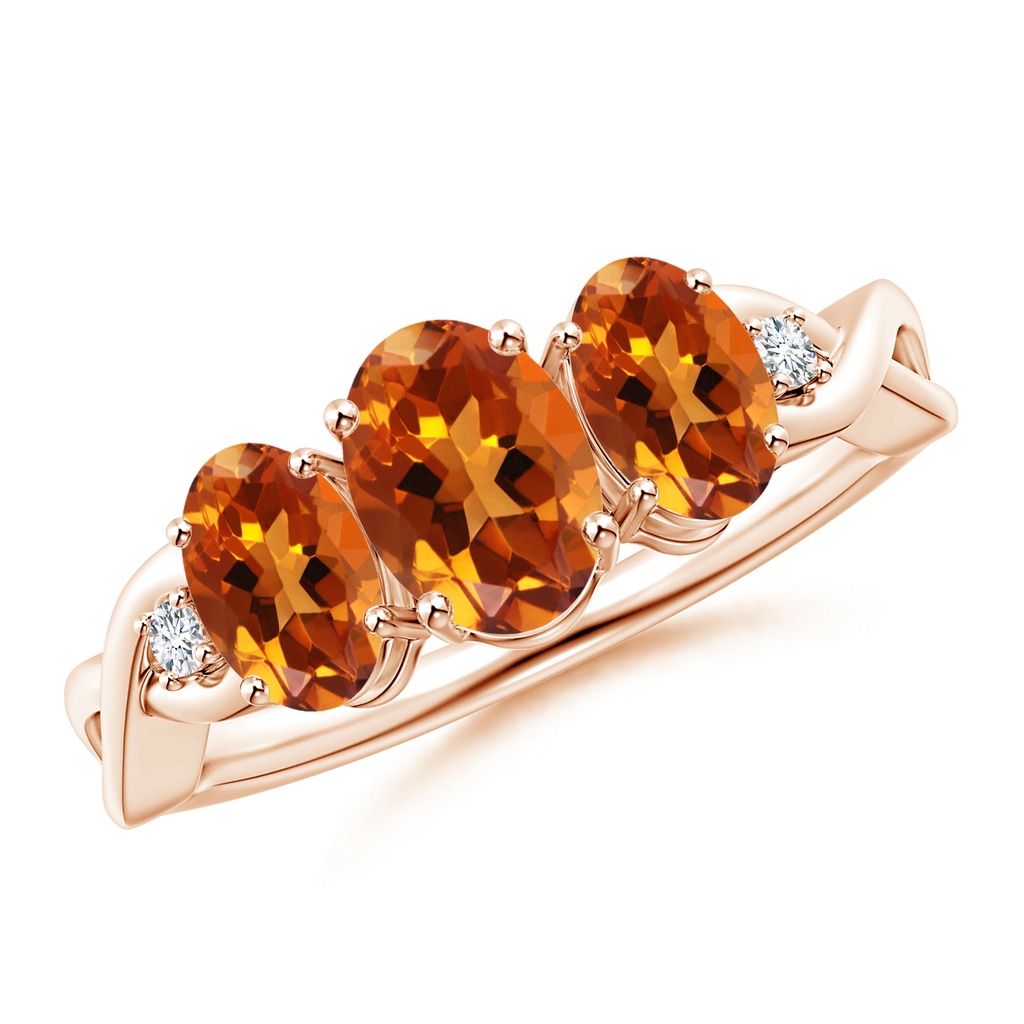 7x5mm AAAA Oval Citrine Three Stone Criss-Cross Ring in Rose Gold