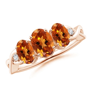 7x5mm AAAA Oval Citrine Three Stone Criss-Cross Ring in Rose Gold