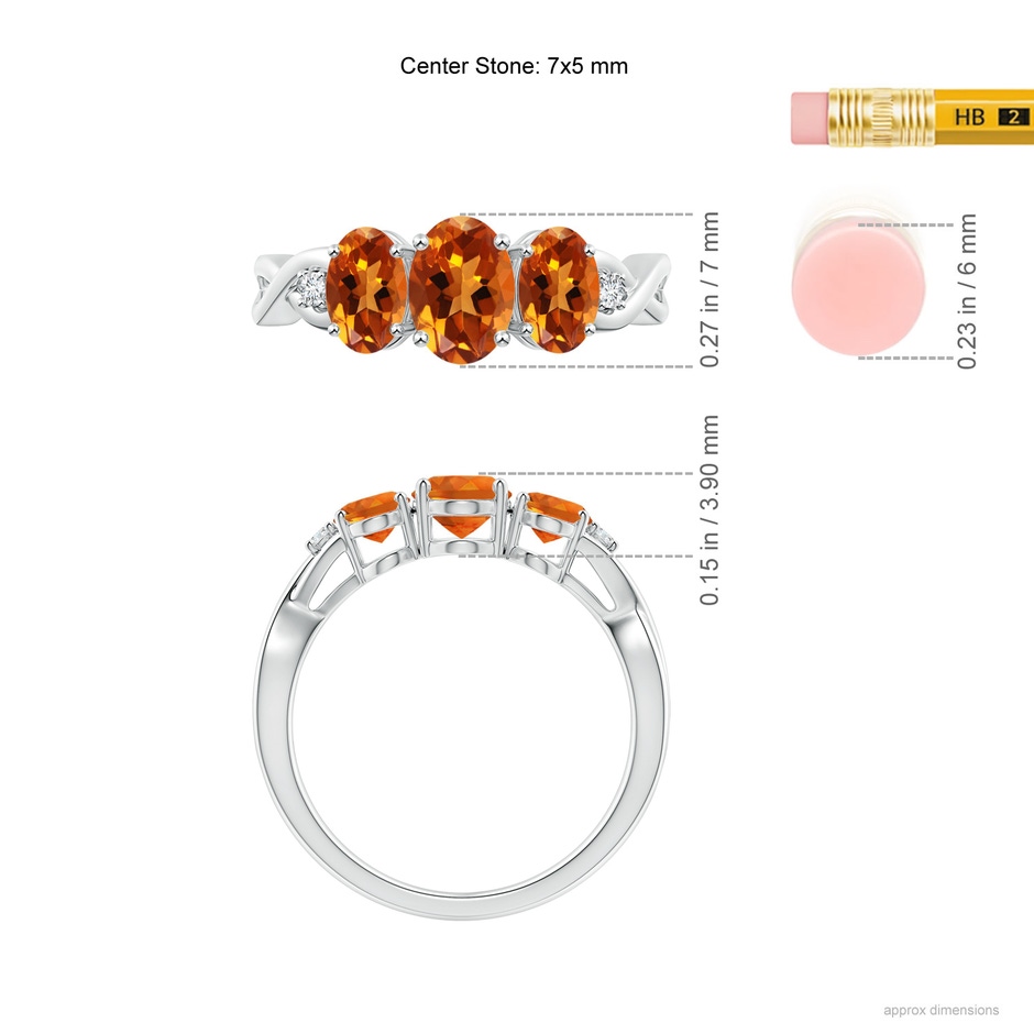 7x5mm AAAA Oval Citrine Three Stone Criss-Cross Ring in White Gold ruler