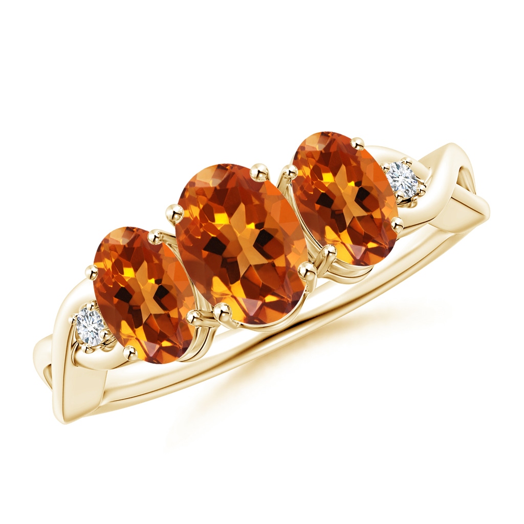 7x5mm AAAA Oval Citrine Three Stone Criss-Cross Ring in Yellow Gold