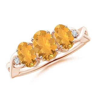 7x5mm A Oval Fire Opal Three Stone Criss-Cross Ring in 9K Rose Gold