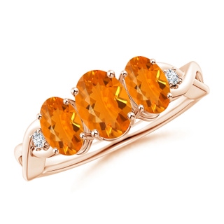 7x5mm AA Oval Fire Opal Three Stone Criss-Cross Ring in 9K Rose Gold