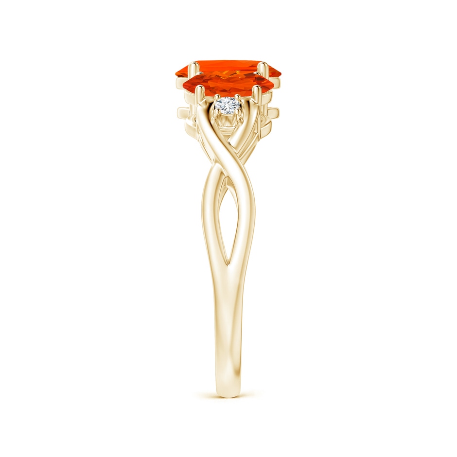 7x5mm AAA Oval Fire Opal Three Stone Criss-Cross Ring in Yellow Gold side-2