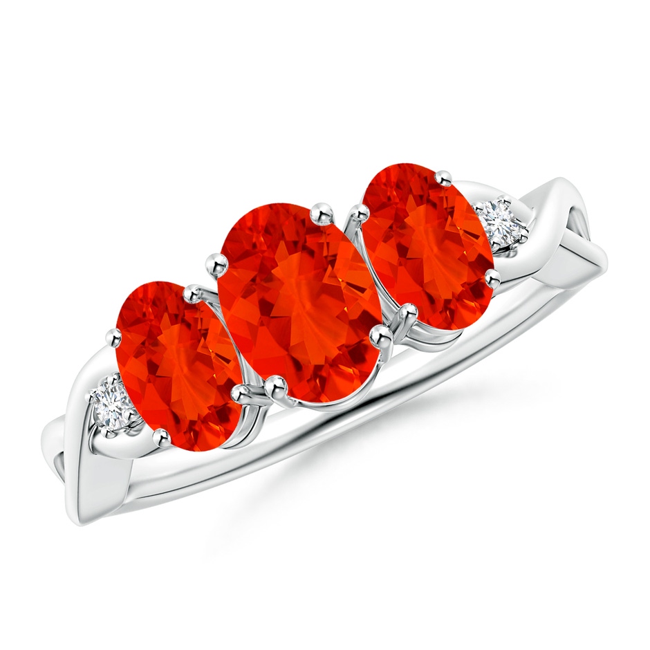 7x5mm AAAA Oval Fire Opal Three Stone Criss-Cross Ring in P950 Platinum 