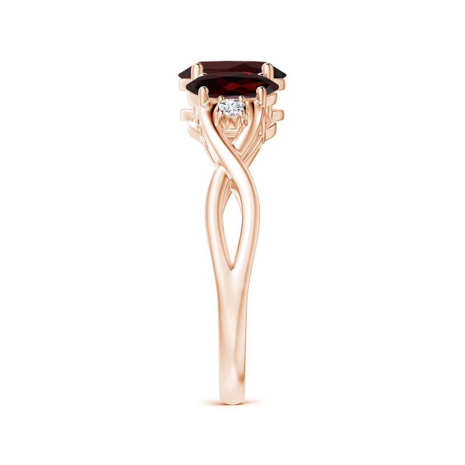 7x5mm A Oval Garnet Three Stone Criss-Cross Ring in Rose Gold side-2