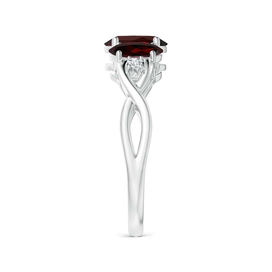 7x5mm A Oval Garnet Three Stone Criss-Cross Ring in White Gold side-2