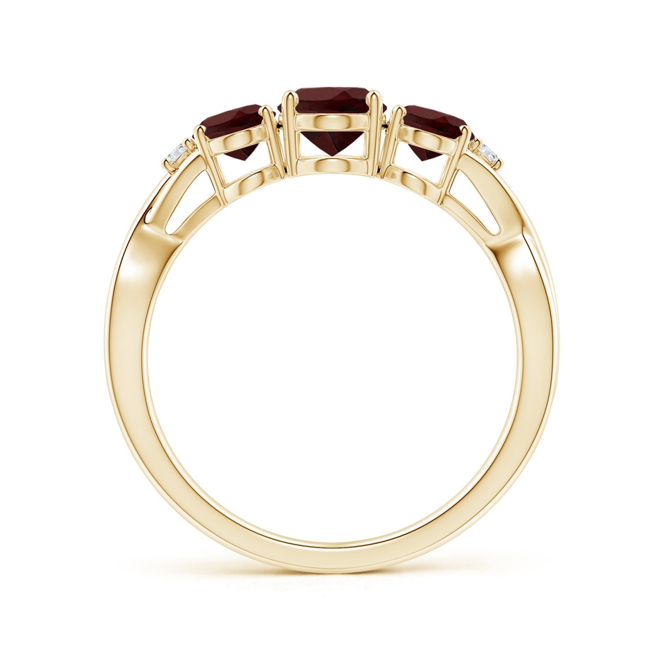7x5mm AA Oval Garnet Three Stone Criss-Cross Ring in Yellow Gold side-1