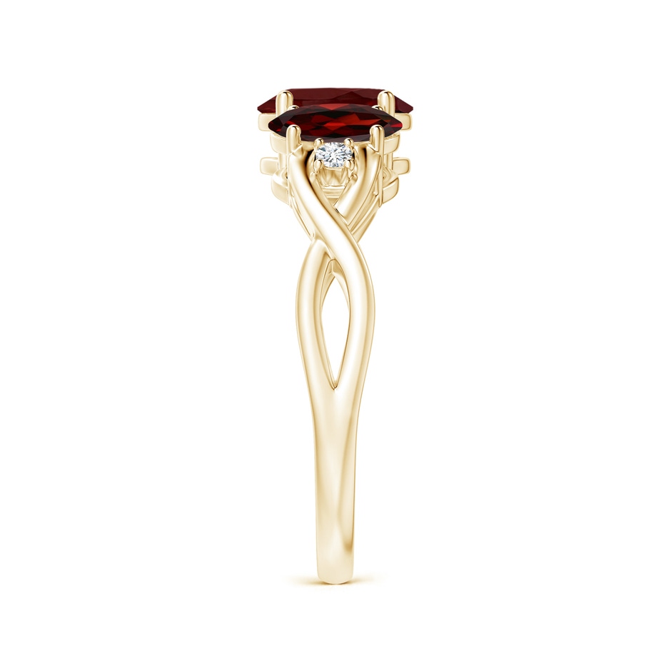7x5mm AAA Oval Garnet Three Stone Criss-Cross Ring in 10K Yellow Gold side-2