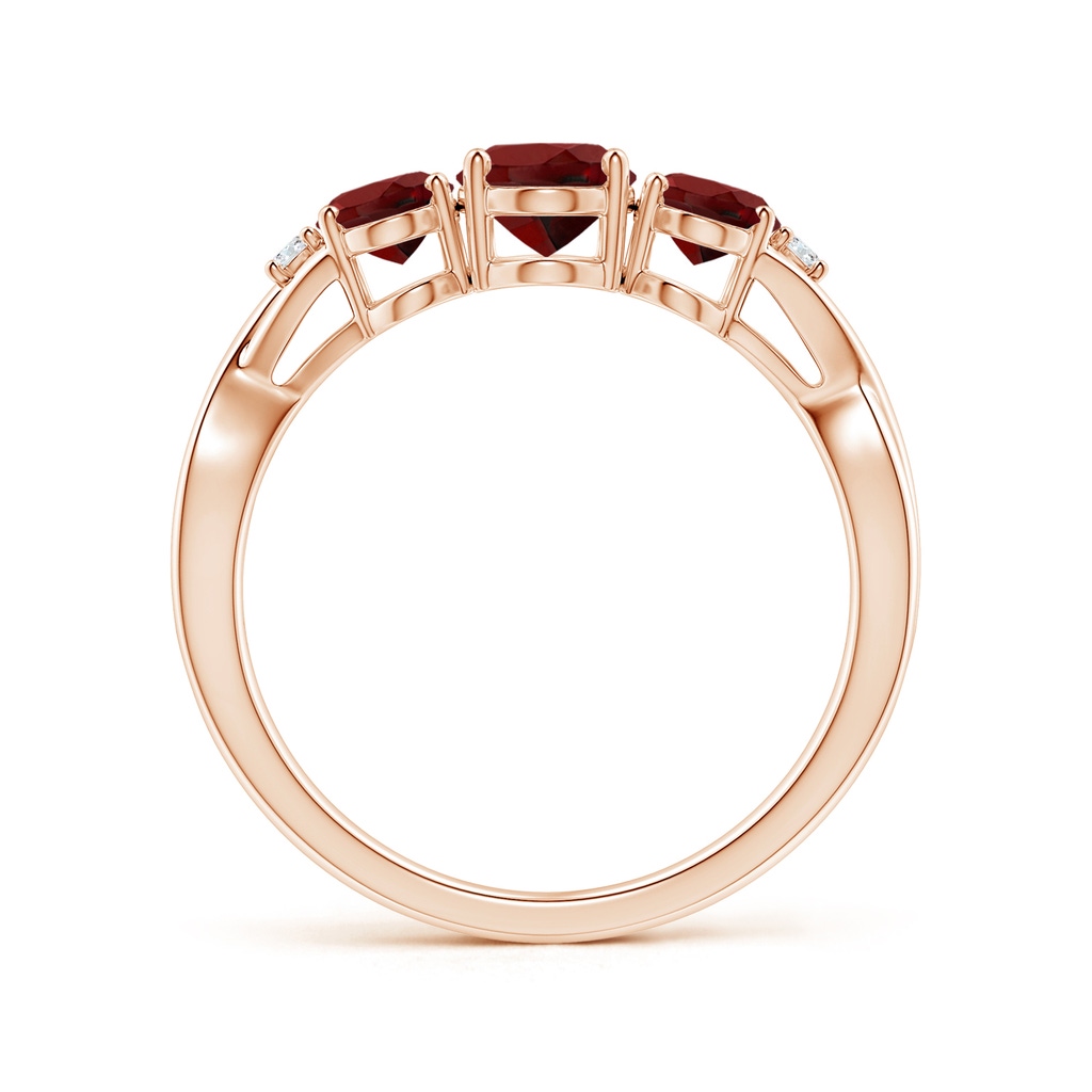 7x5mm AAAA Oval Garnet Three Stone Criss-Cross Ring in Rose Gold - side_1