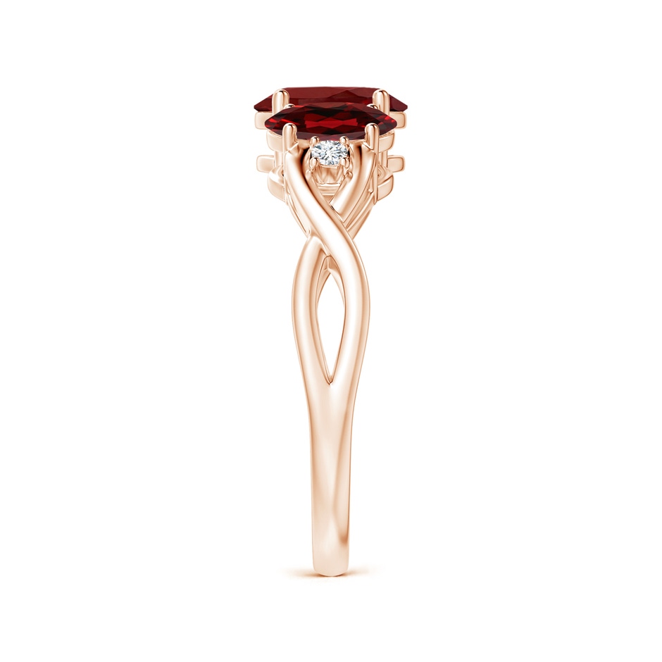 7x5mm AAAA Oval Garnet Three Stone Criss-Cross Ring in Rose Gold side-2
