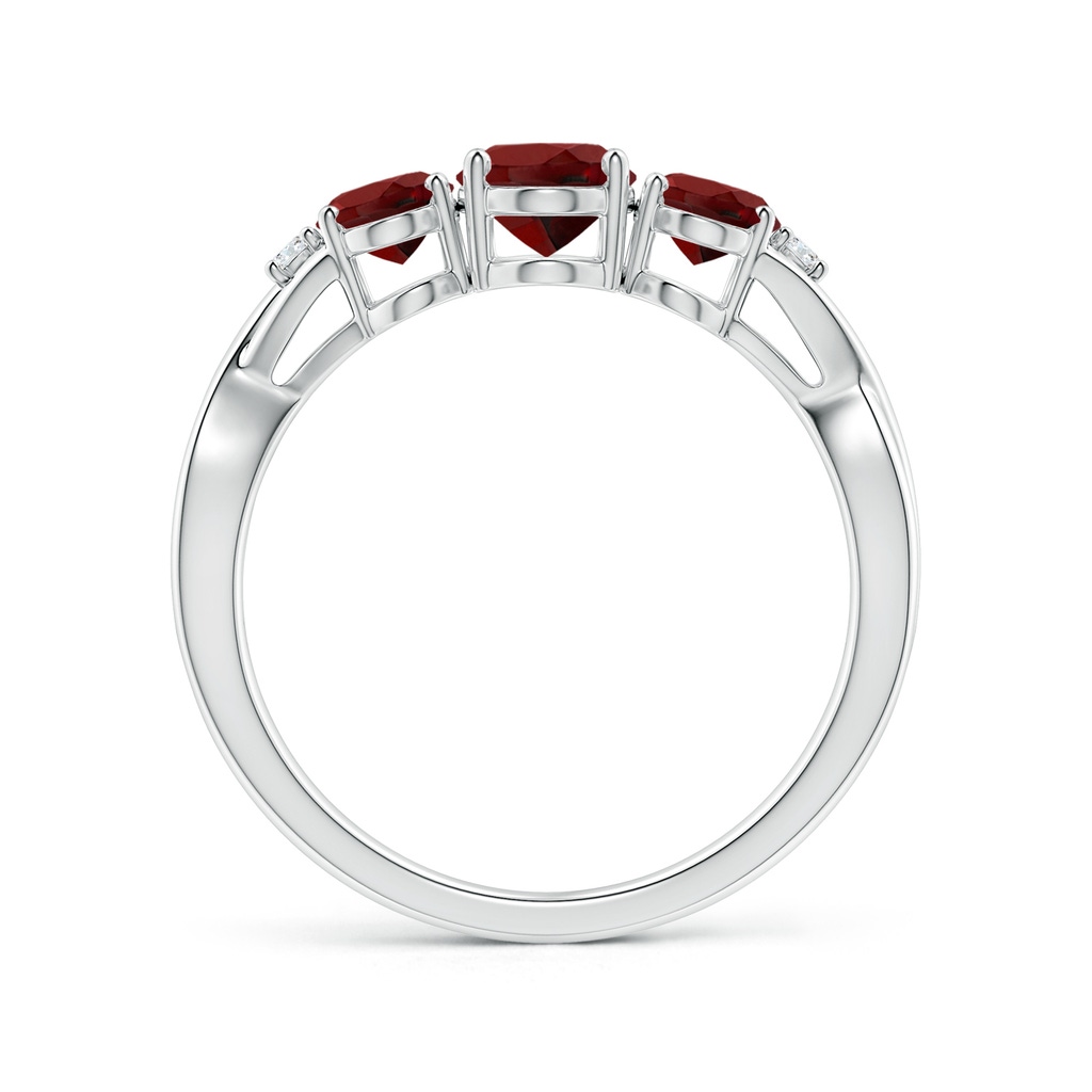 7x5mm AAAA Oval Garnet Three Stone Criss-Cross Ring in White Gold - side_1