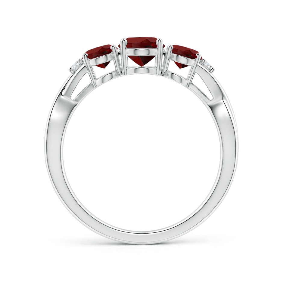 7x5mm AAAA Oval Garnet Three Stone Criss-Cross Ring in White Gold side-1