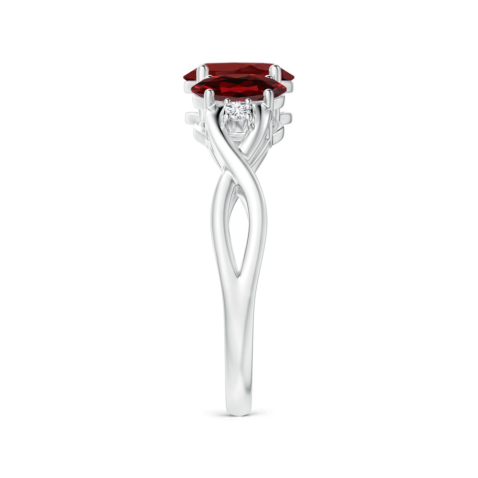 7x5mm AAAA Oval Garnet Three Stone Criss-Cross Ring in White Gold side-2