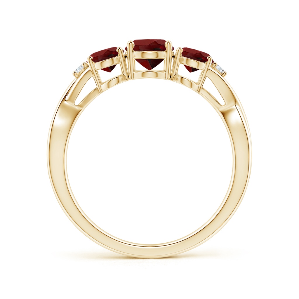 7x5mm AAAA Oval Garnet Three Stone Criss-Cross Ring in Yellow Gold - side_1