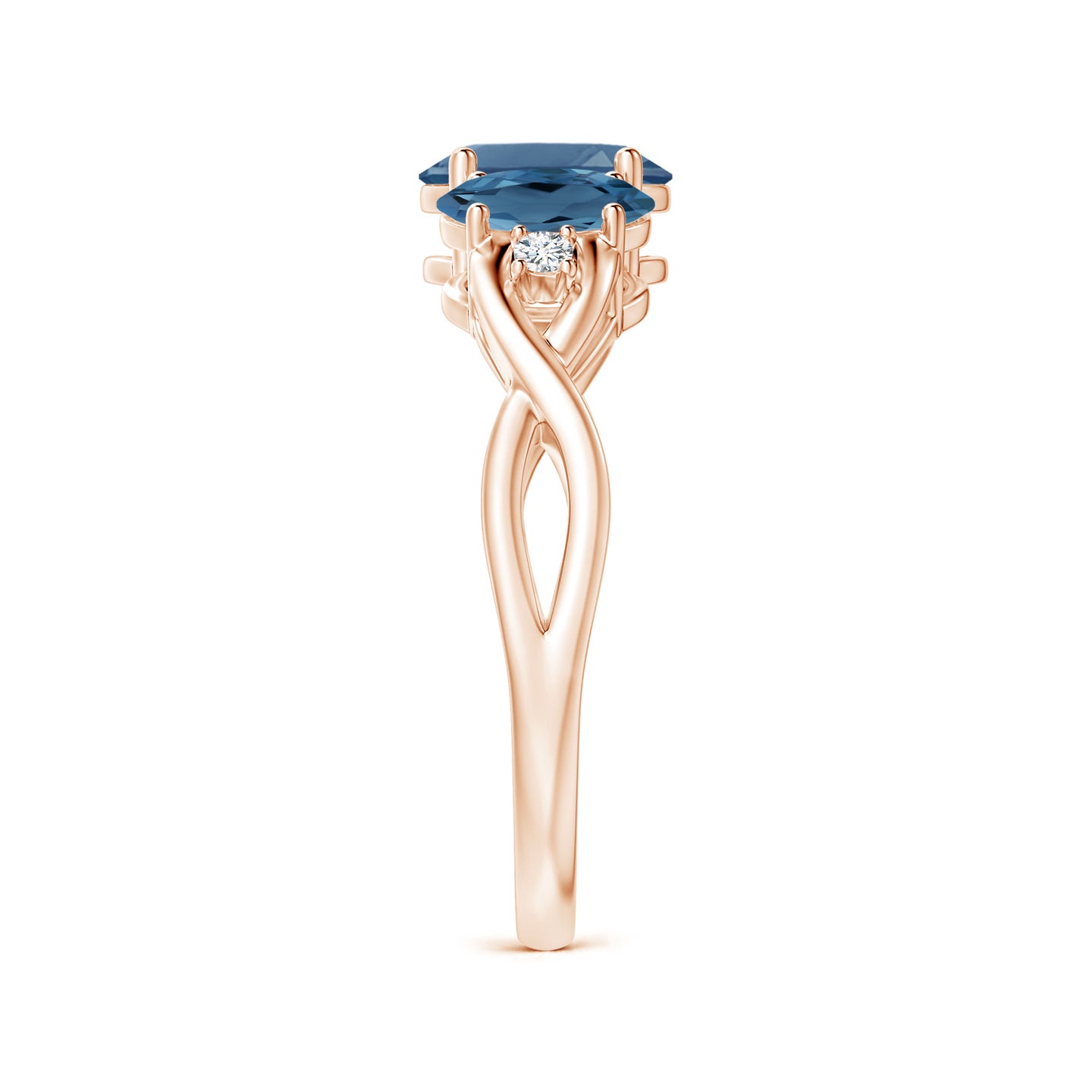 Oval London Blue Topaz Three Stone Criss-Cross Ring