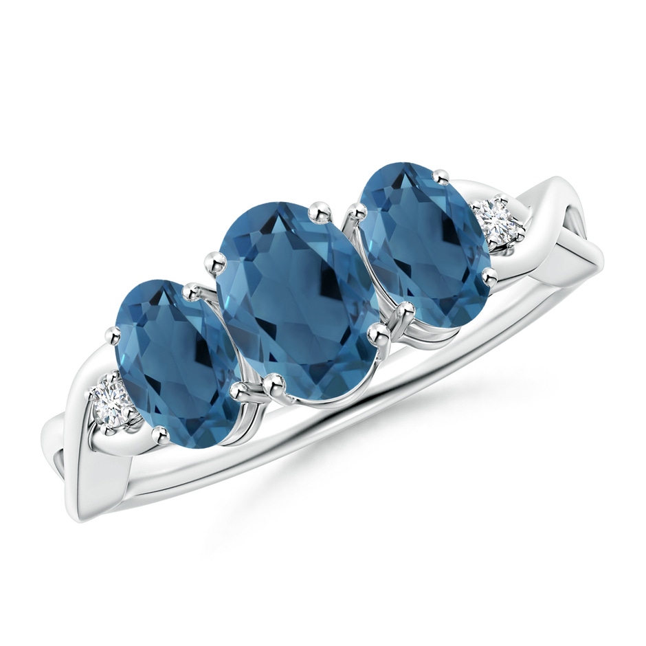 7x5mm A Oval London Blue Topaz Three Stone Criss-Cross Ring in S999 Silver 