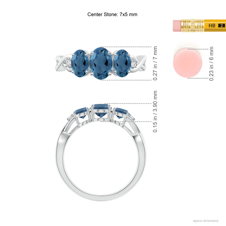 7x5mm A Oval London Blue Topaz Three Stone Criss-Cross Ring in S999 Silver product image