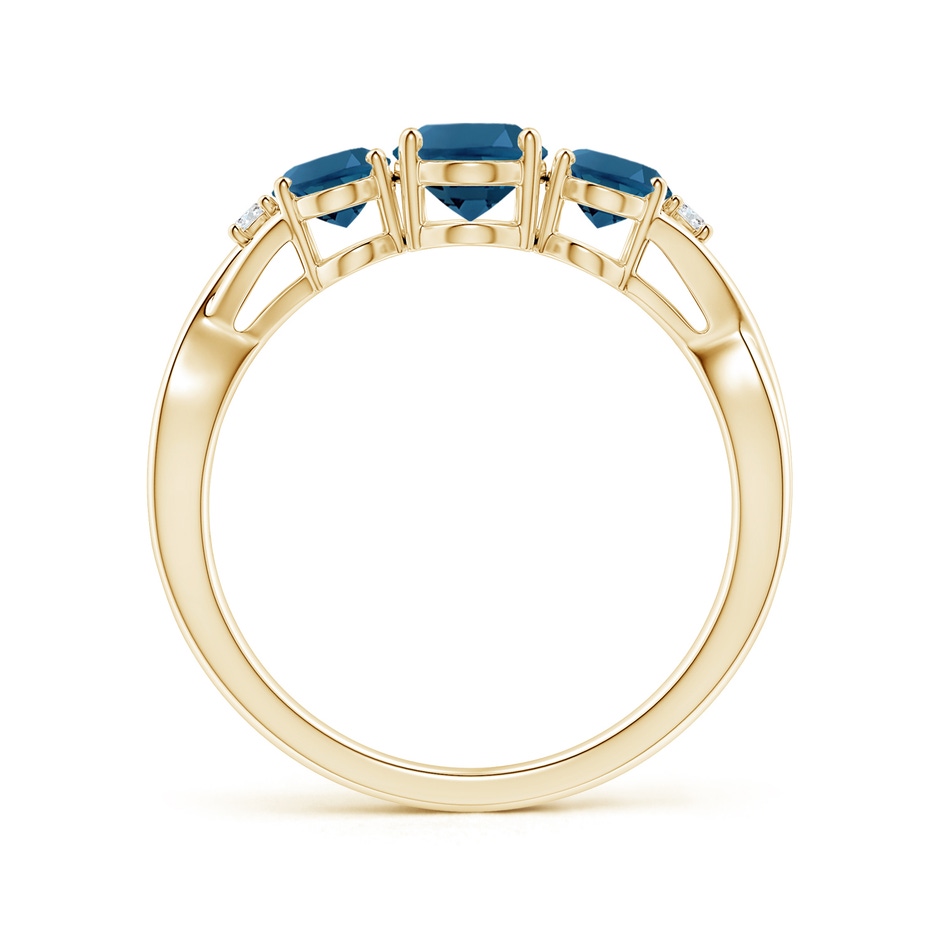 7x5mm AAA Oval London Blue Topaz Three Stone Criss-Cross Ring in Yellow Gold product image