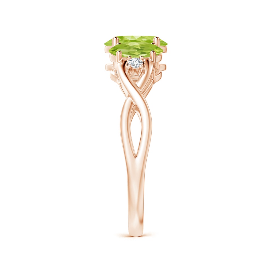 7x5mm AA Oval Peridot Three Stone Criss-Cross Ring in Rose Gold side-2