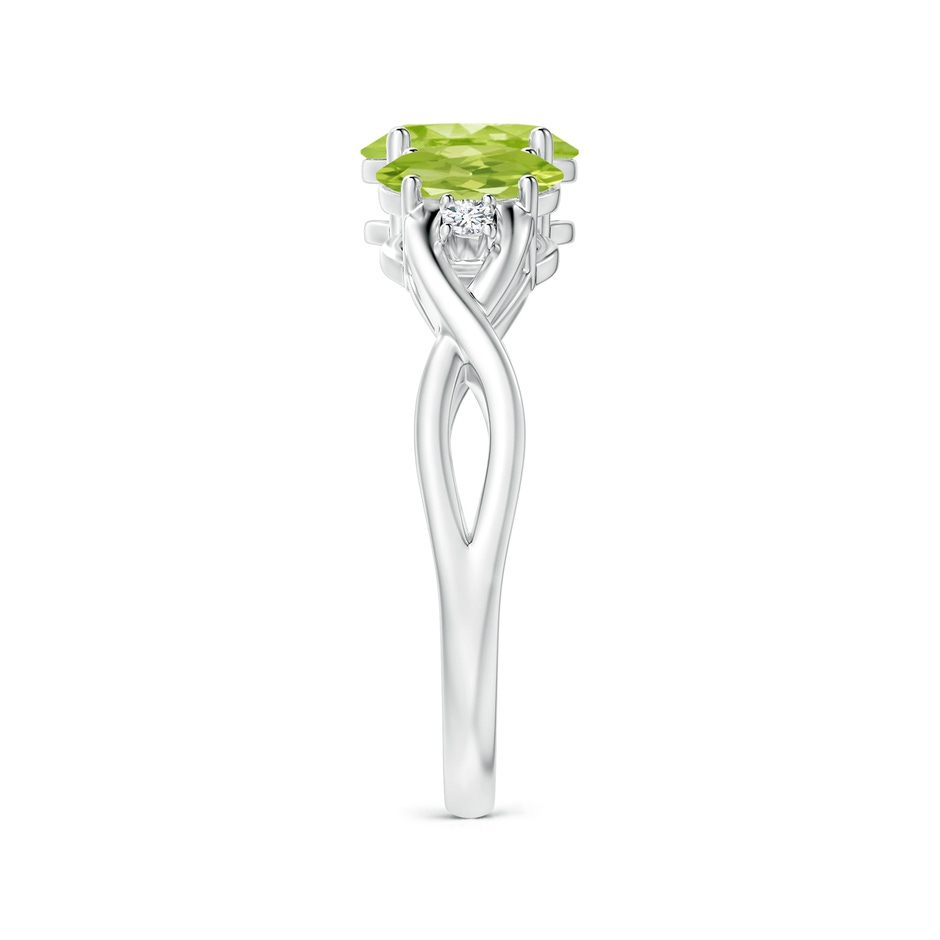 7x5mm AA Oval Peridot Three Stone Criss-Cross Ring in White Gold side-2