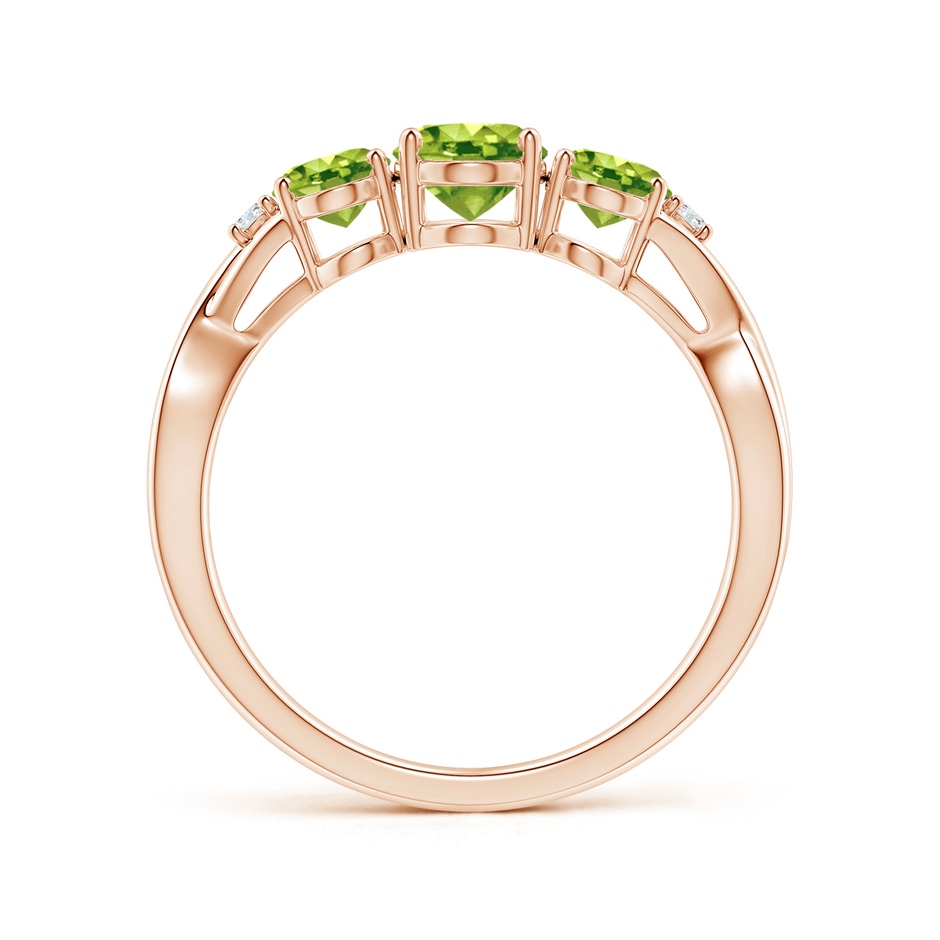 7x5mm AAA Oval Peridot Three Stone Criss-Cross Ring in Rose Gold side-1