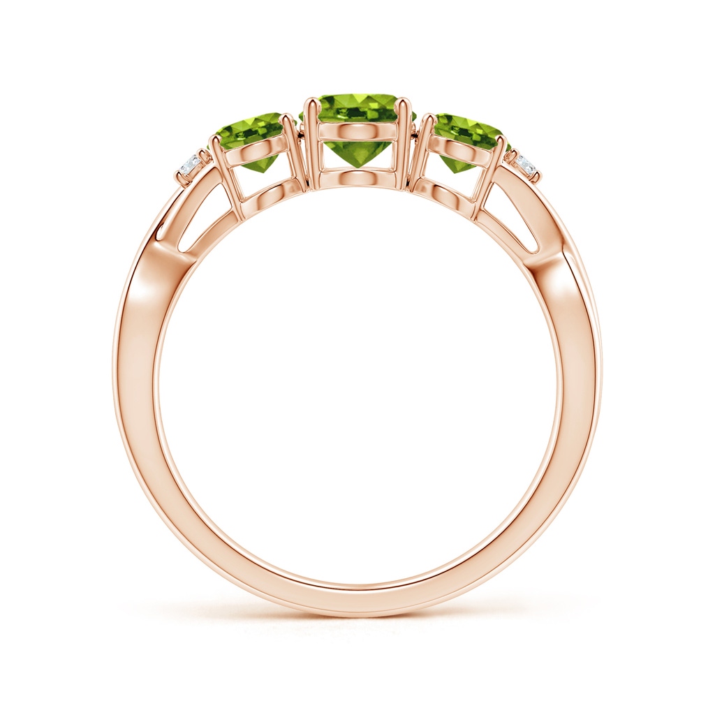 7x5mm AAAA Oval Peridot Three Stone Criss-Cross Ring in Rose Gold - side_1