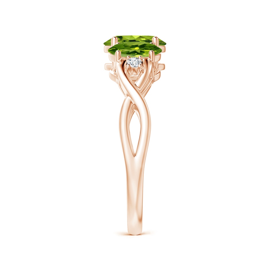 7x5mm AAAA Oval Peridot Three Stone Criss-Cross Ring in Rose Gold side-2