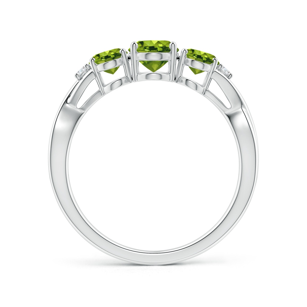 7x5mm AAAA Oval Peridot Three Stone Criss-Cross Ring in White Gold - side_1