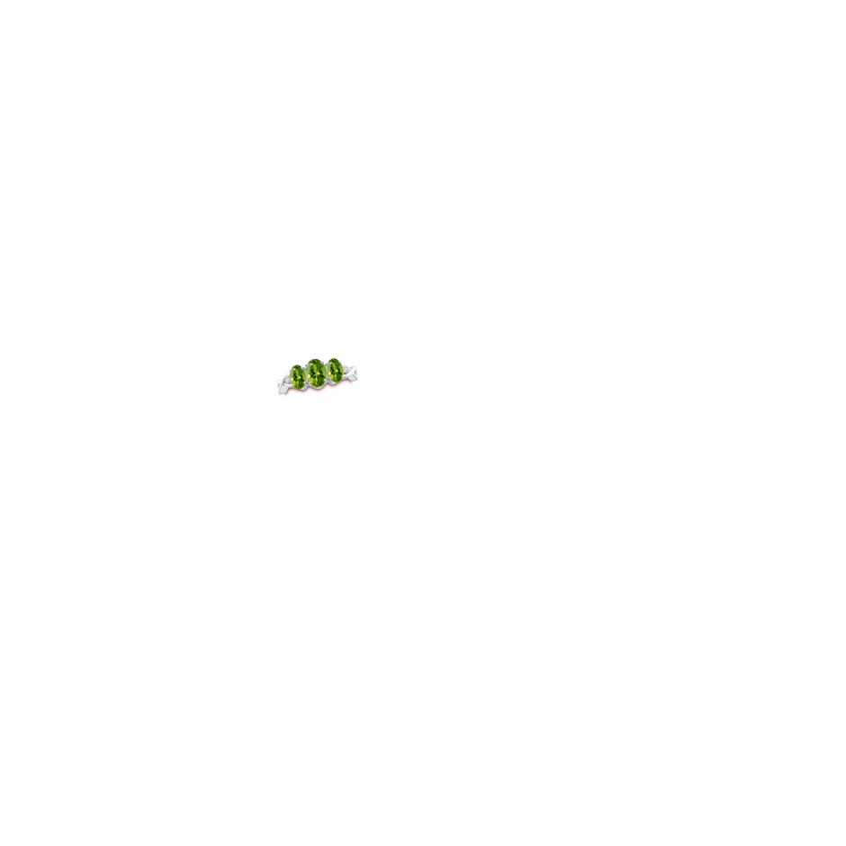 7x5mm AAAA Oval Peridot Three Stone Criss-Cross Ring in White Gold body-hand