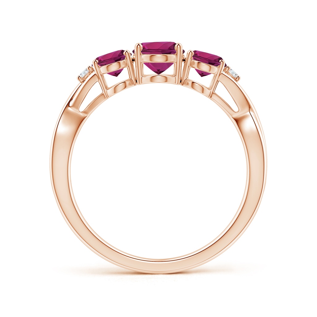 7x5mm AAAA Oval Rhodolite Three Stone Criss-Cross Ring in Rose Gold - side_1