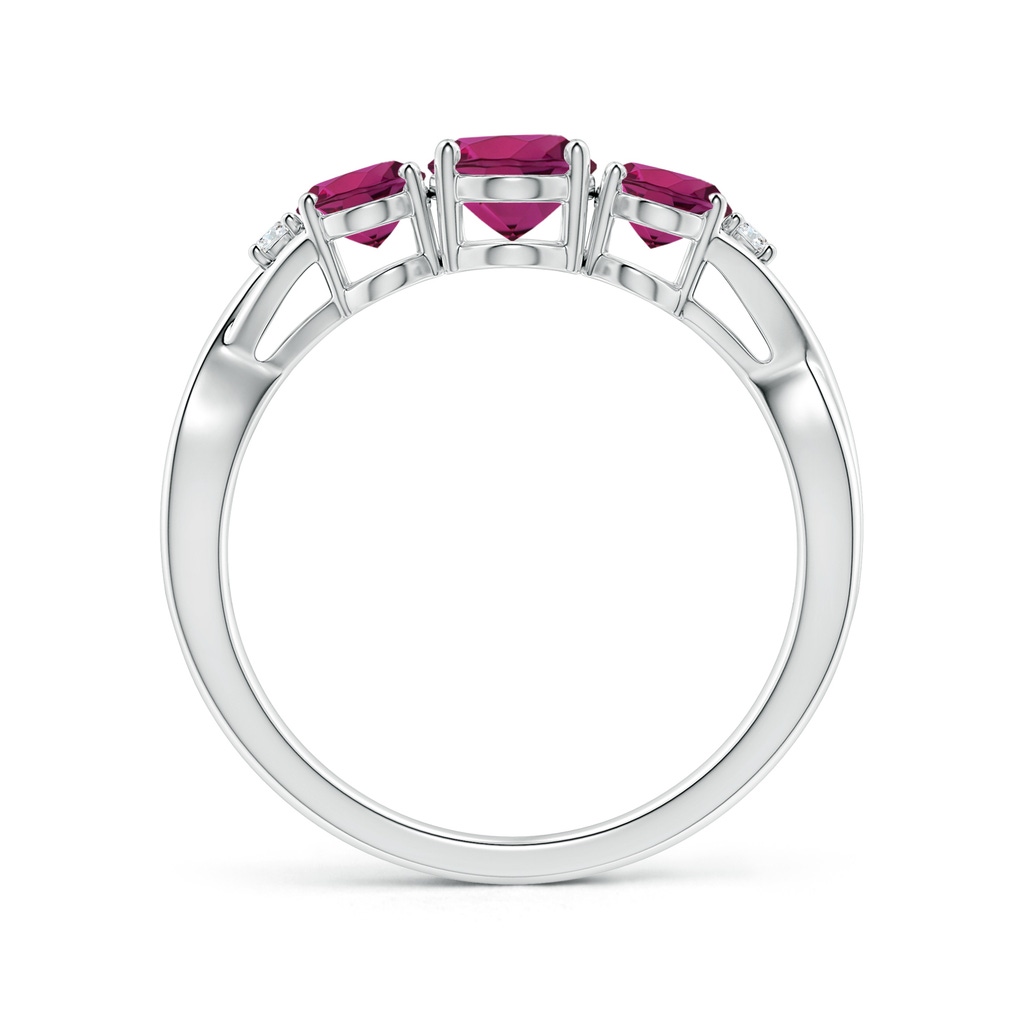 7x5mm AAAA Oval Rhodolite Three Stone Criss-Cross Ring in White Gold - side_1