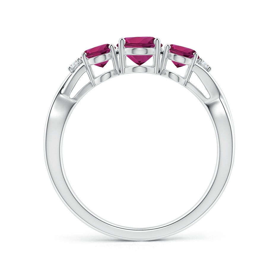 7x5mm AAAA Oval Rhodolite Three Stone Criss-Cross Ring in White Gold side-1