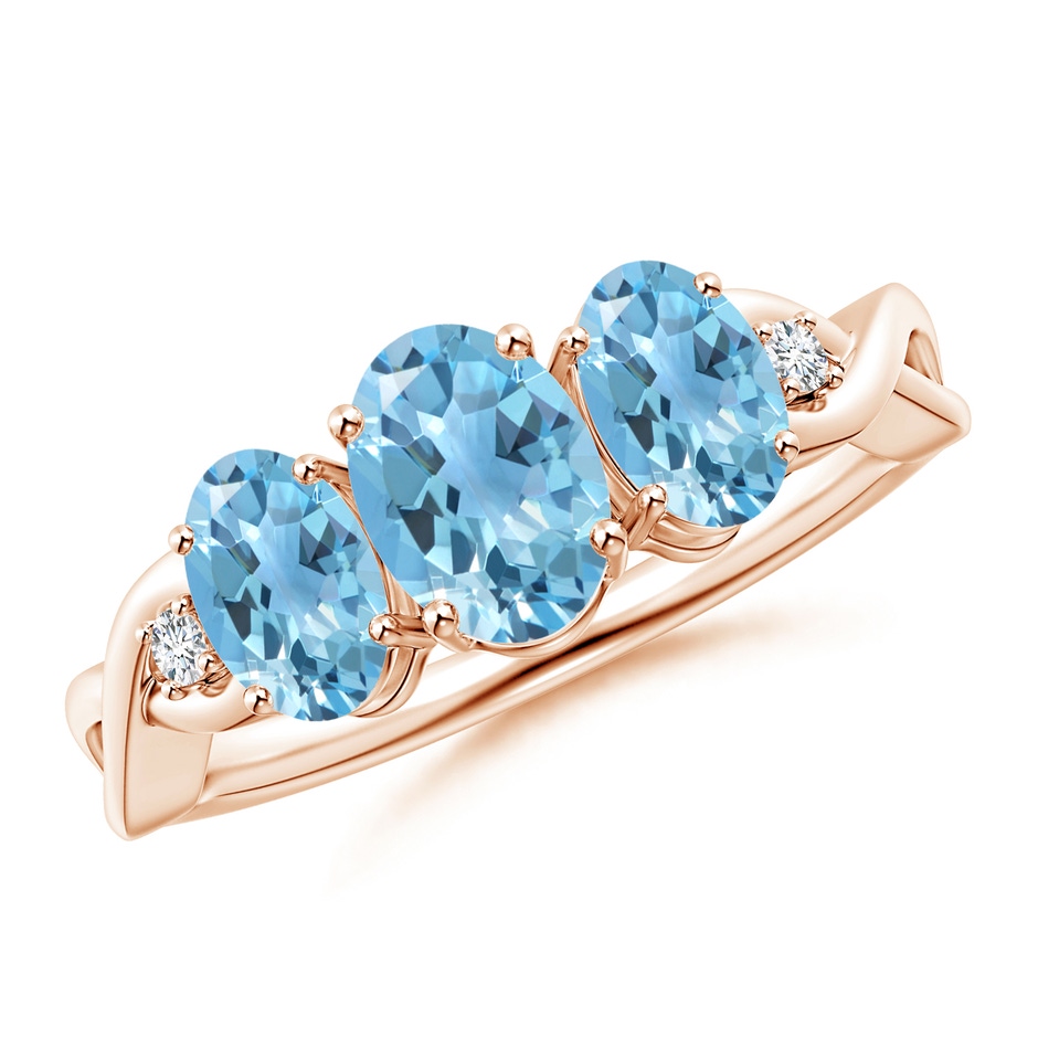 7x5mm A Oval Swiss Blue Topaz Three Stone Criss-Cross Ring in Rose Gold 