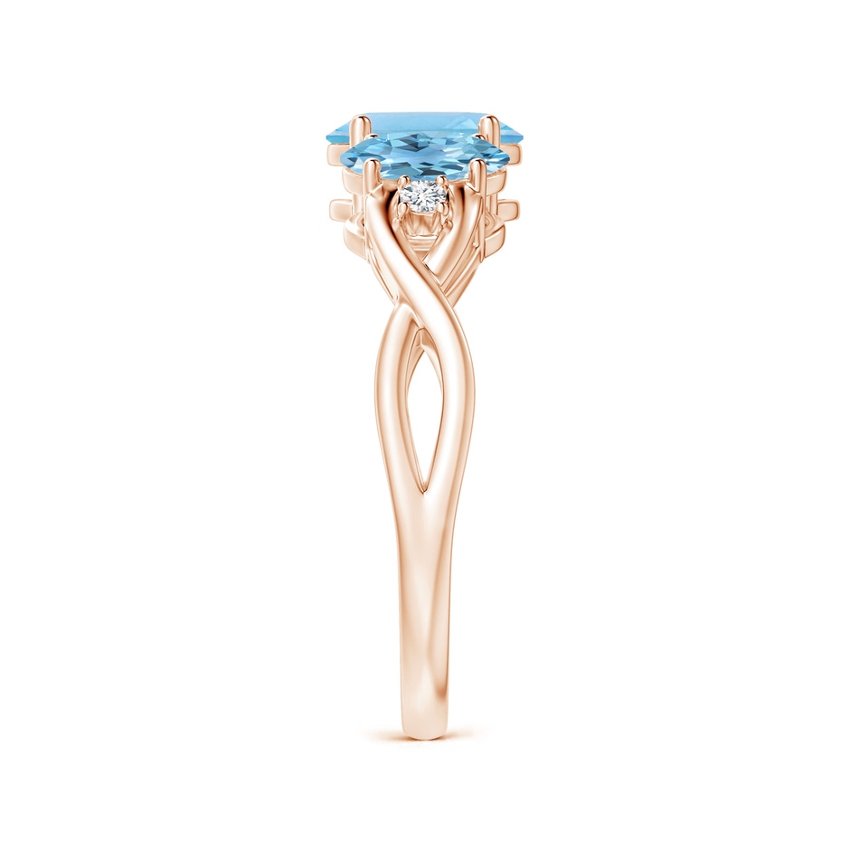 7x5mm A Oval Swiss Blue Topaz Three Stone Criss-Cross Ring in Rose Gold side-2