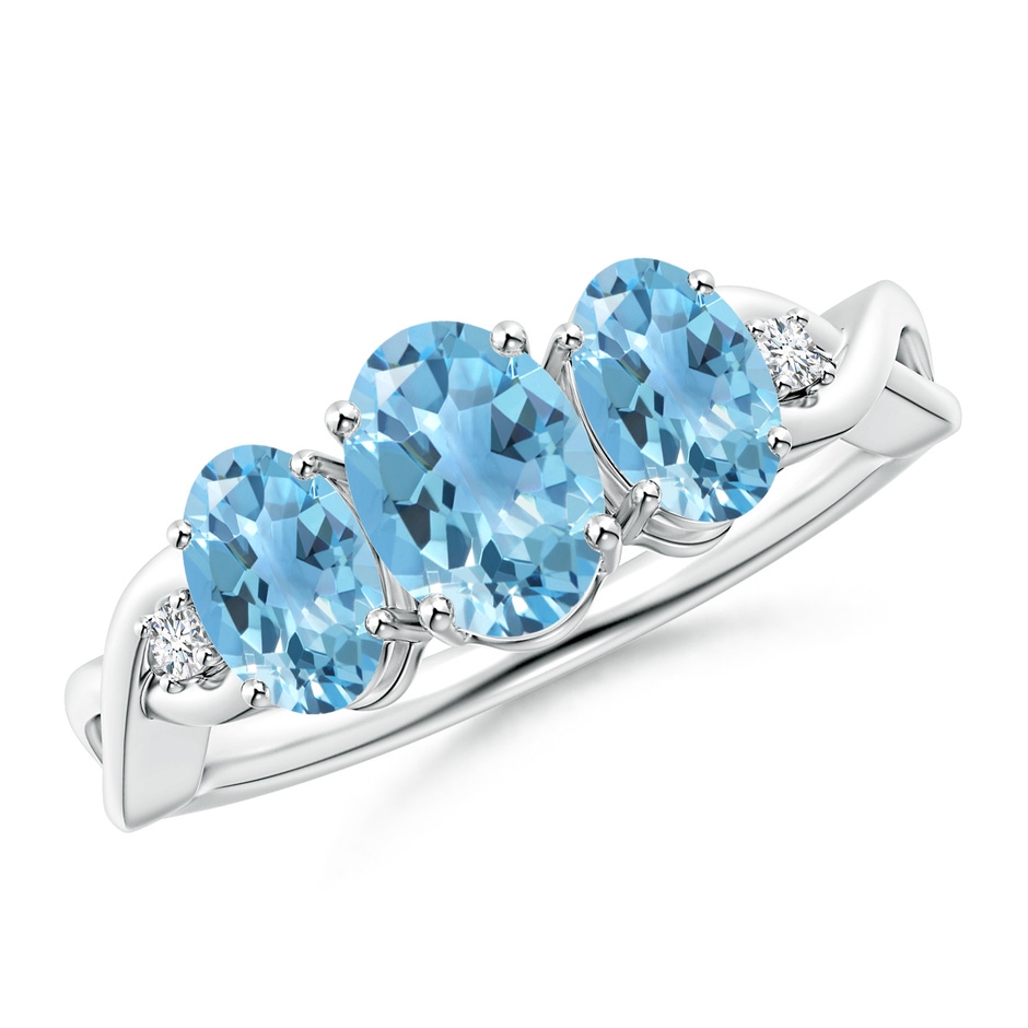 7x5mm A Oval Swiss Blue Topaz Three Stone Criss-Cross Ring in White Gold 