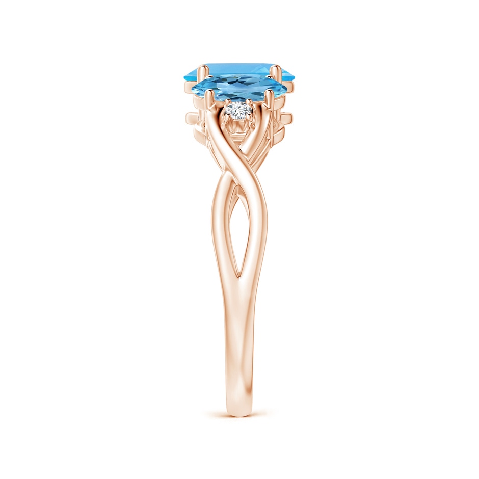7x5mm AA Oval Swiss Blue Topaz Three Stone Criss-Cross Ring in Rose Gold side-2