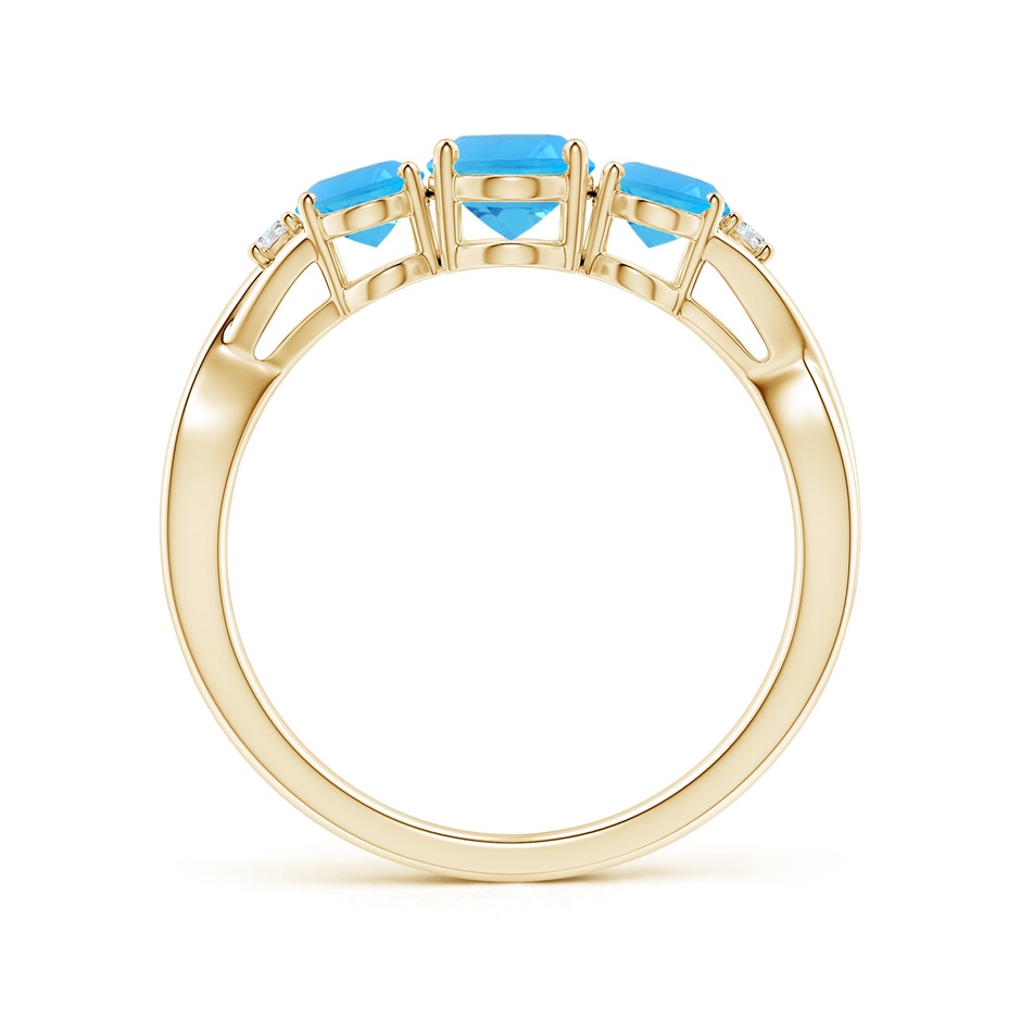 7x5mm AAA Oval Swiss Blue Topaz Three Stone Criss-Cross Ring in 9K Yellow Gold side-1