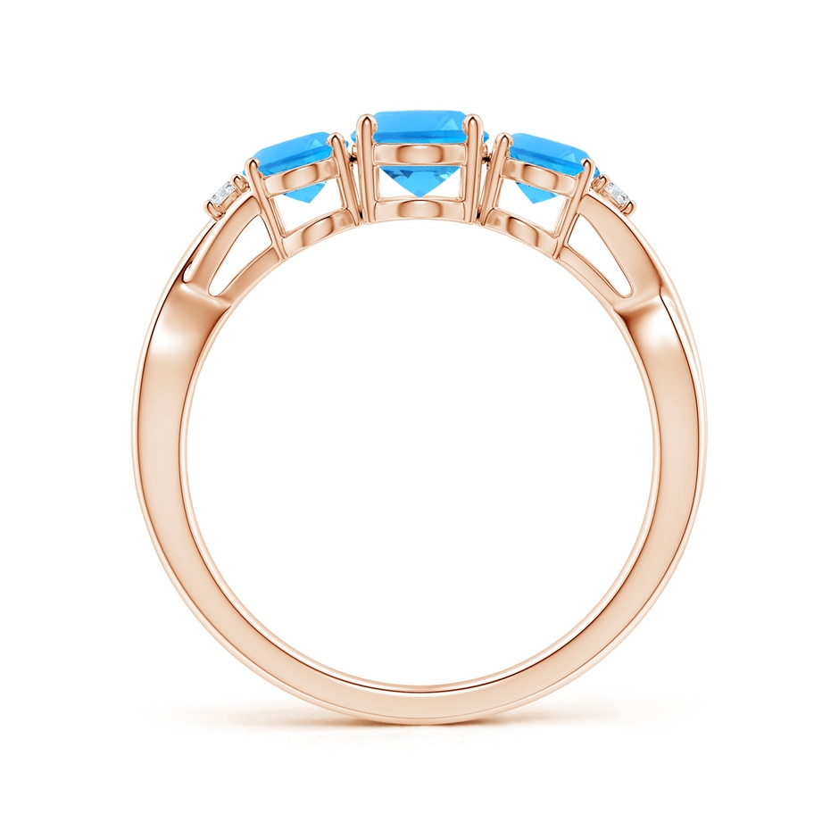 7x5mm AAAA Oval Swiss Blue Topaz Three Stone Criss-Cross Ring in Rose Gold side-1