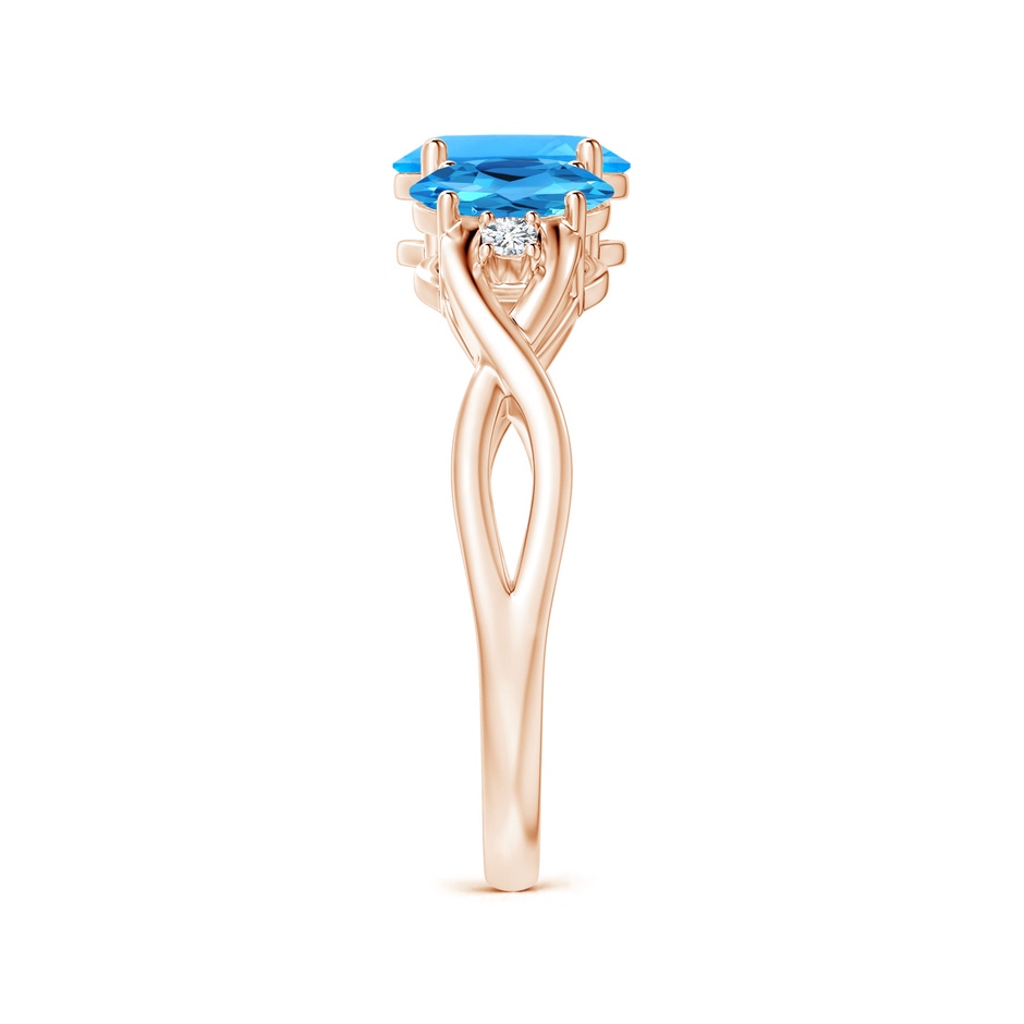 7x5mm AAAA Oval Swiss Blue Topaz Three Stone Criss-Cross Ring in Rose Gold side-2