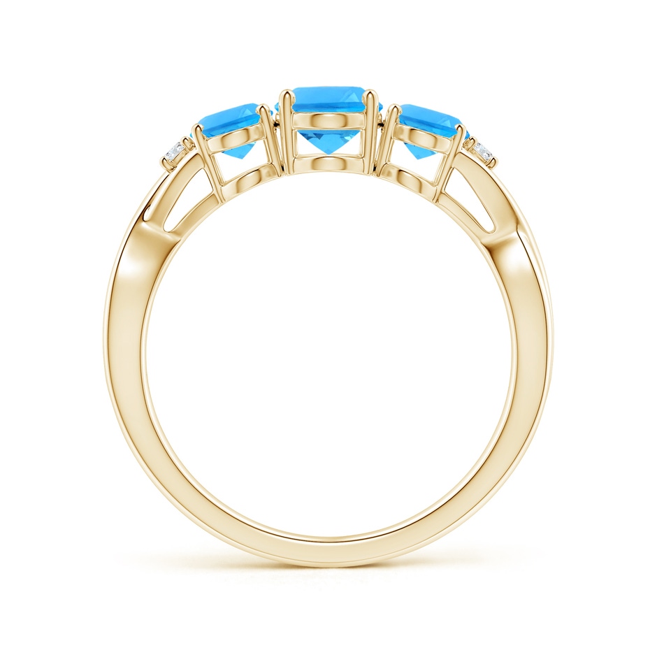 7x5mm AAAA Oval Swiss Blue Topaz Three Stone Criss-Cross Ring in Yellow Gold side-1