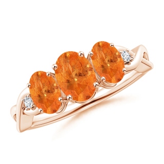 7x5mm A Oval Spessartite Three Stone Criss-Cross Ring in Rose Gold
