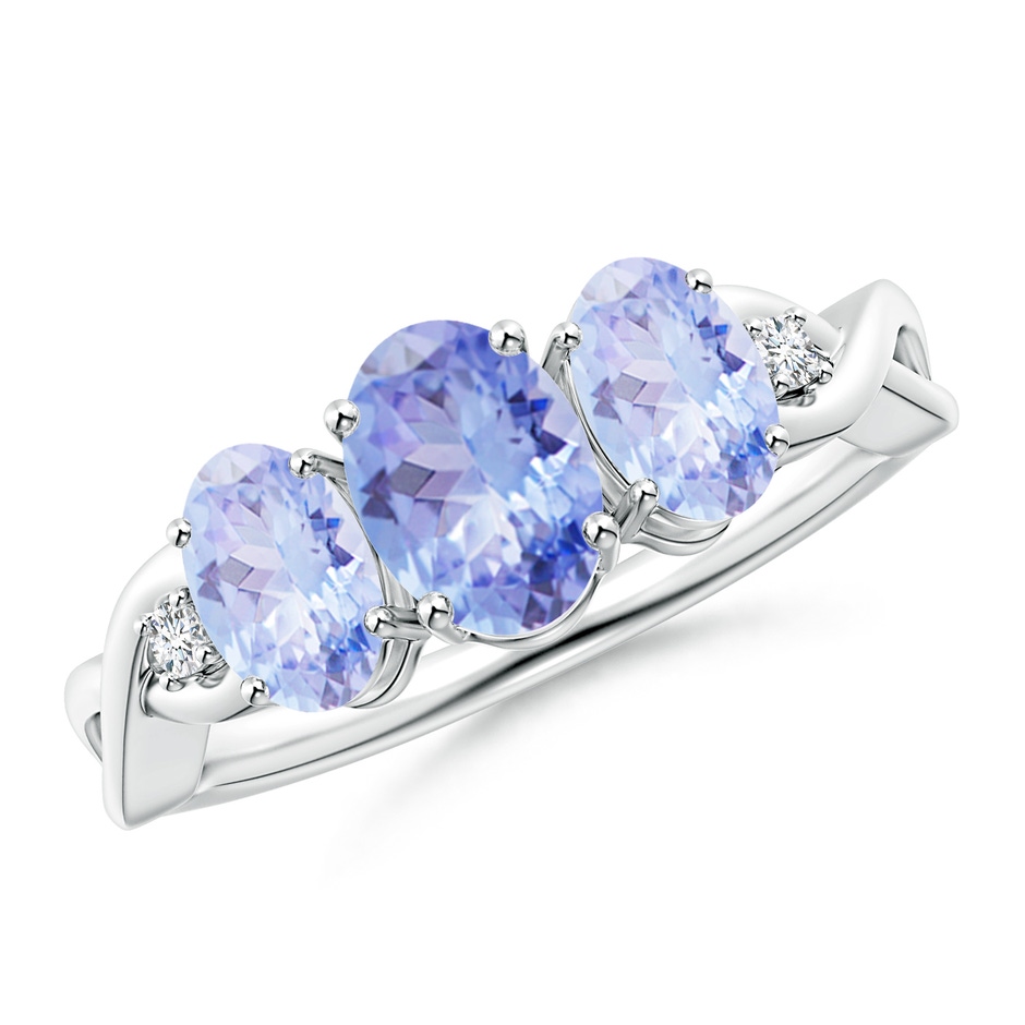 7x5mm A Oval Tanzanite Three Stone Criss-Cross Ring in White Gold 