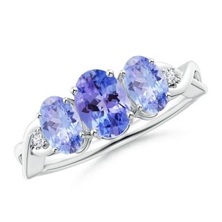 7x5mm AA Oval Tanzanite Three Stone Criss-Cross Ring in White Gold