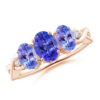 7x5mm AAA Oval Tanzanite Three Stone Criss-Cross Ring in Rose Gold