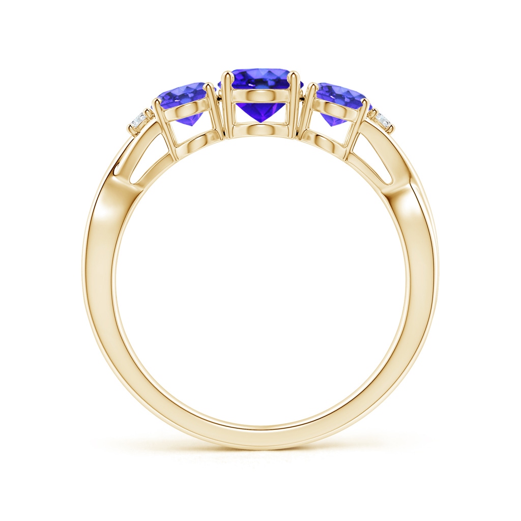 7x5mm AAA Oval Tanzanite Three Stone Criss-Cross Ring in Yellow Gold - side_1